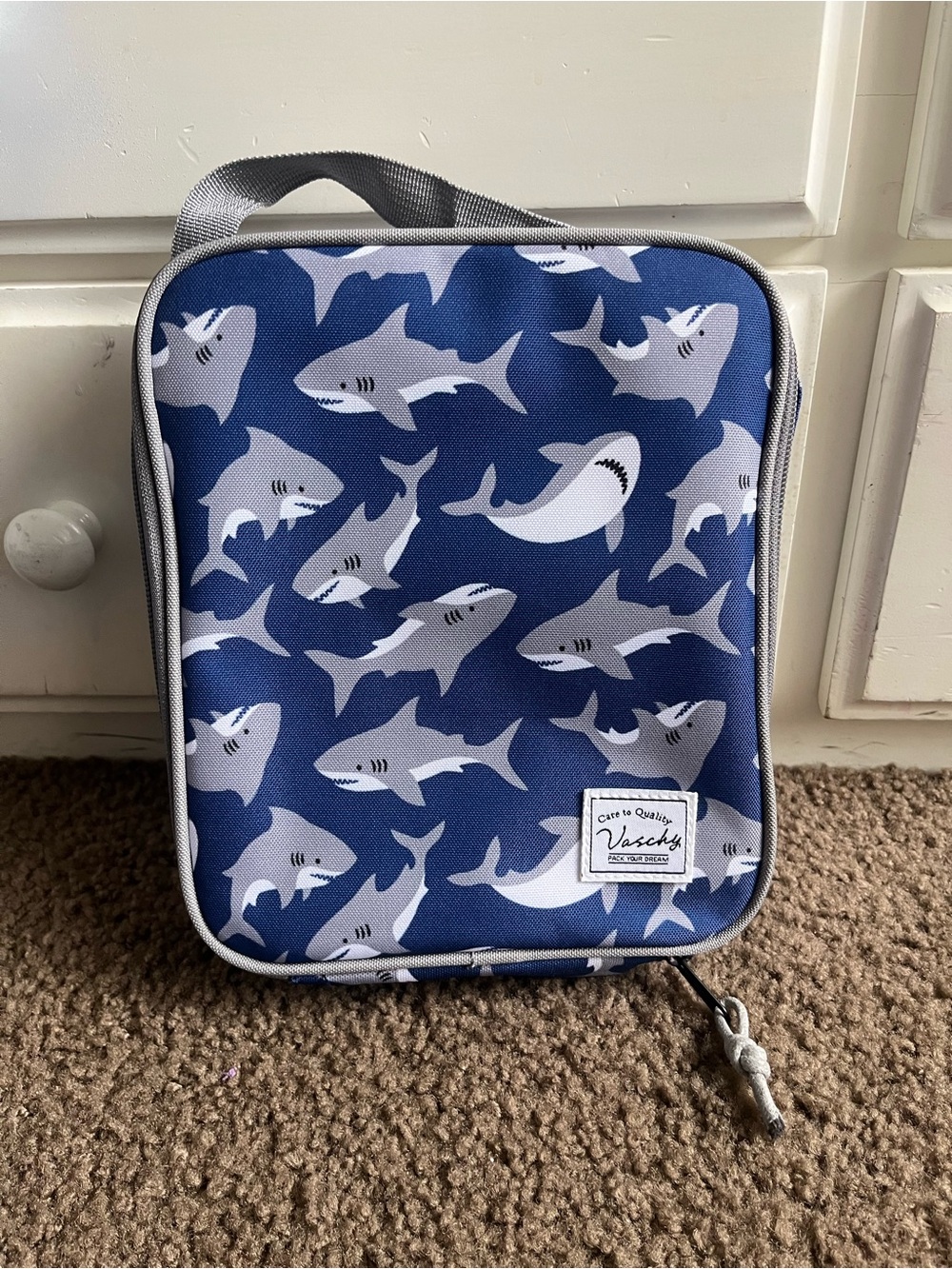 Kids Shark Print Lunch Bag - Navy Blue